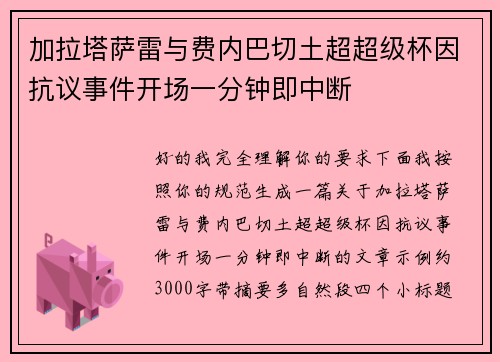 加拉塔萨雷与费内巴切土超超级杯因抗议事件开场一分钟即中断 加拉塔萨雷与费内巴切土超超级杯因抗议事件开场一分钟即中断